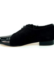 Carica immagine nella Galleria, Scarpa da uomo Franco MS19 in vernice nera e camoscio nero, stringata con forma tonda, brand Wish Dance Shop.