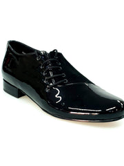 Carica immagine nella Galleria, Scarpa da uomo Franco MS19 in vernice nera e camoscio nero, con design stringato e forma tonda, stile elegante e classico