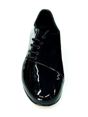 Carica immagine nella Galleria, Scarpa da uomo Franco MS19 in vernice nera e camoscio nero, stringata con forma tonda, marca Wish Dance Shop