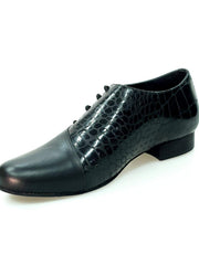Carica immagine nella Galleria, Scarpa da uomo Franco MS19 in pelle nera e cocco nero con forma tonda, stringata, stile elegante e classico.