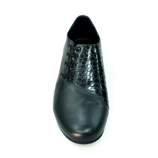 Scarpa da uomo Franco MS19 in pelle nera e cocco nero, con forma tonda, stringata, di Wish Dance Shop.