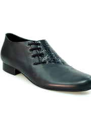 Carica immagine nella Galleria, Scarpa da uomo Franco MS19 in pelle nera e cocco nero, con forma tonda e dettagli eleganti, brand Wish Dance Shop