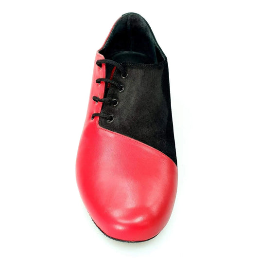 Scarpa da uomo Franco MS19 in pelle rossa e camoscio nero, con forma tonda, marca Wish Dance Shop.