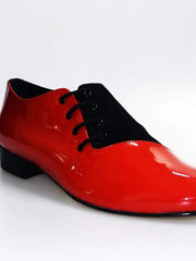 Carica immagine nella Galleria, Scarpa da uomo Franco MS19 Wish Dance Shop in vernice rossa e camoscio nero, con forma tonda e dettagli eleganti
