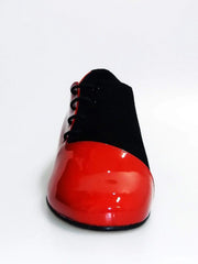 Carica immagine nella Galleria, Scarpa da uomo Franco MS19 in vernice rossa e camoscio nero, stringata con punta tonda, stile elegante e moderno