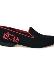 Carica immagine nella Galleria, Mocassino in camoscio nero Barone Nero (MS20) KIZMI con profilo rosso e ricamo, forma lunga, calzature Wish Dance Shop