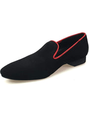 Carica immagine nella Galleria, Mocassino in camoscio nero Barone Nero (MS20) KIZMI con profilo rosso e ricamo, forma lunga, marca Wish Dance Shop