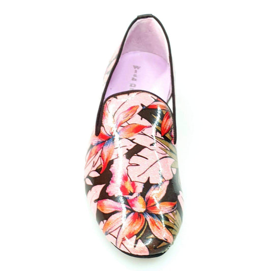 Mocassino da Uomo in metalak Tridimensionale Fleur Fucsia Fuxia Gold profilo Marrone Forma Lunga Pasiòn, vista laterale
