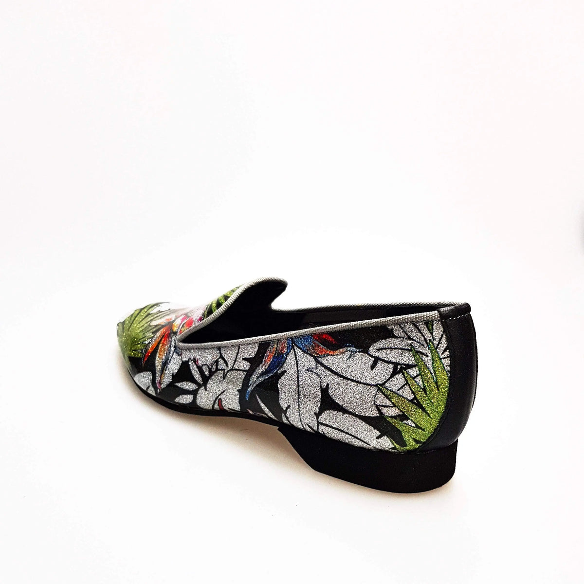 Mocassino da uomo Pasiòn MS20 in metalak tridimensionale Fleur Silver con profilo grigio e forma lunga, Wish Dance Shop