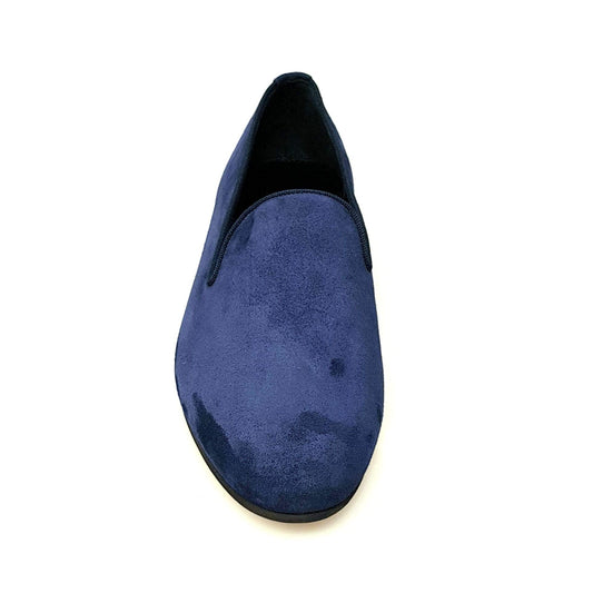 Mocassino da uomo Boris MS20 in camoscio blu notte, scarpa in stile lungo con punta affusata.