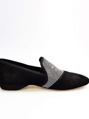 Load image into Gallery viewer, Wish Dance Shop Ms22 Crystal Nero Mocassino in Camoscio Nero e Swarovski a specchio Argento