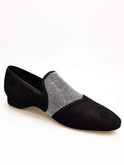 Carica immagine nella Galleria, Wish Dance Shop Ms22 Crystal Nero Mocassino in Camoscio Nero e Swarovski a specchio Argento