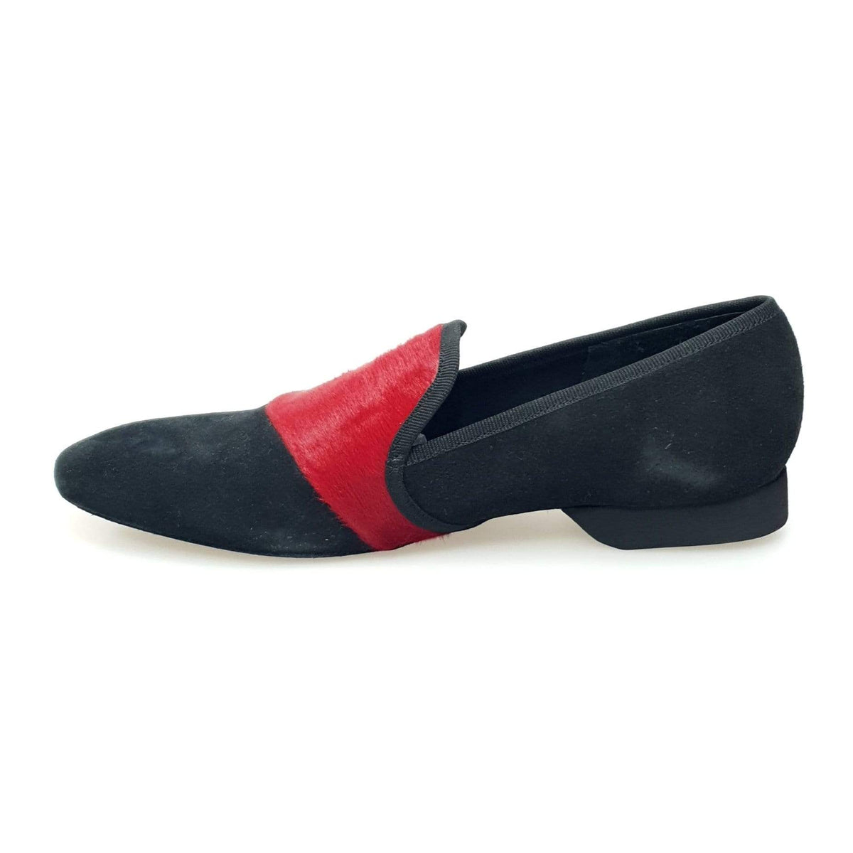 Mocassino da uomo Wish Dance Shop Aaron MS22 in camoscio nero e cavallino rosso con forma lunga, elegante e alla moda