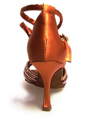 Load image into Gallery viewer, Wish Dance Shop Onda Extraflex Competition Raso Bronzo Cinturino Doppio Incrociato Sulla Caviglia Swarovski Parziale solo avanti