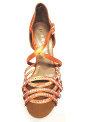 Carica immagine nella Galleria, Wish Dance Shop Onda Extraflex Competition Raso Bronzo Cinturino Incrociato sul Collo Piede Swarovski Parziale solo avanti