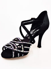 Carica immagine nella Galleria, Wish Dance Shop Onda Extraflex Competition Raso Nero Cinturino Incrociato sul Collo Piede Swarovski Parziale solo avanti