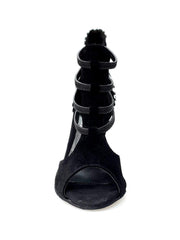 Carica immagine nella Galleria, Night Zebra (460PW) - Sandalo da Donna in Camoscio Nero elastici neri con Tallone in Raso seta Zebrato e tacco a spillo rivestito in raso seta zebrato Wish Dance Shop