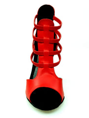 Carica immagine nella Galleria, Diabla Roja (460PW) - Sandalo in Pelle Rossa con Elastici Rossi e Tacco a spillo Rivestito in Vera Pelle Rossa Wish Dance Shop