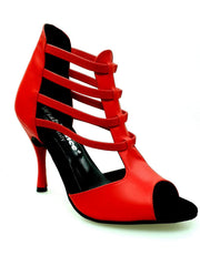 Carica immagine nella Galleria, Diabla Roja (460PW) - Sandalo in Pelle Rossa con Elastici Rossi e Tacco a spillo Rivestito in Vera Pelle Rossa Wish Dance Shop