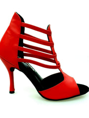 Carica immagine nella Galleria, Diabla Roja (460PW) - Sandalo in Pelle Rossa con Elastici Rossi e Tacco a spillo Rivestito in Vera Pelle Rossa Wish Dance Shop