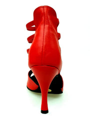 Carica immagine nella Galleria, Diabla Roja (460PW) - Sandalo in Pelle Rossa con Elastici Rossi e Tacco a spillo Rivestito in Vera Pelle Rossa Wish Dance Shop
