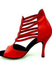 Carica immagine nella Galleria, Diabla Roja (460PW) - Sandalo in Pelle Rossa con Elastici Rossi e Tacco a spillo Rivestito in Vera Pelle Rossa Wish Dance Shop