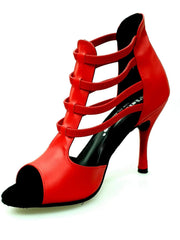 Carica immagine nella Galleria, Diabla Roja (460PW) - Sandalo in Pelle Rossa con Elastici Rossi e Tacco a spillo Rivestito in Vera Pelle Rossa Wish Dance Shop