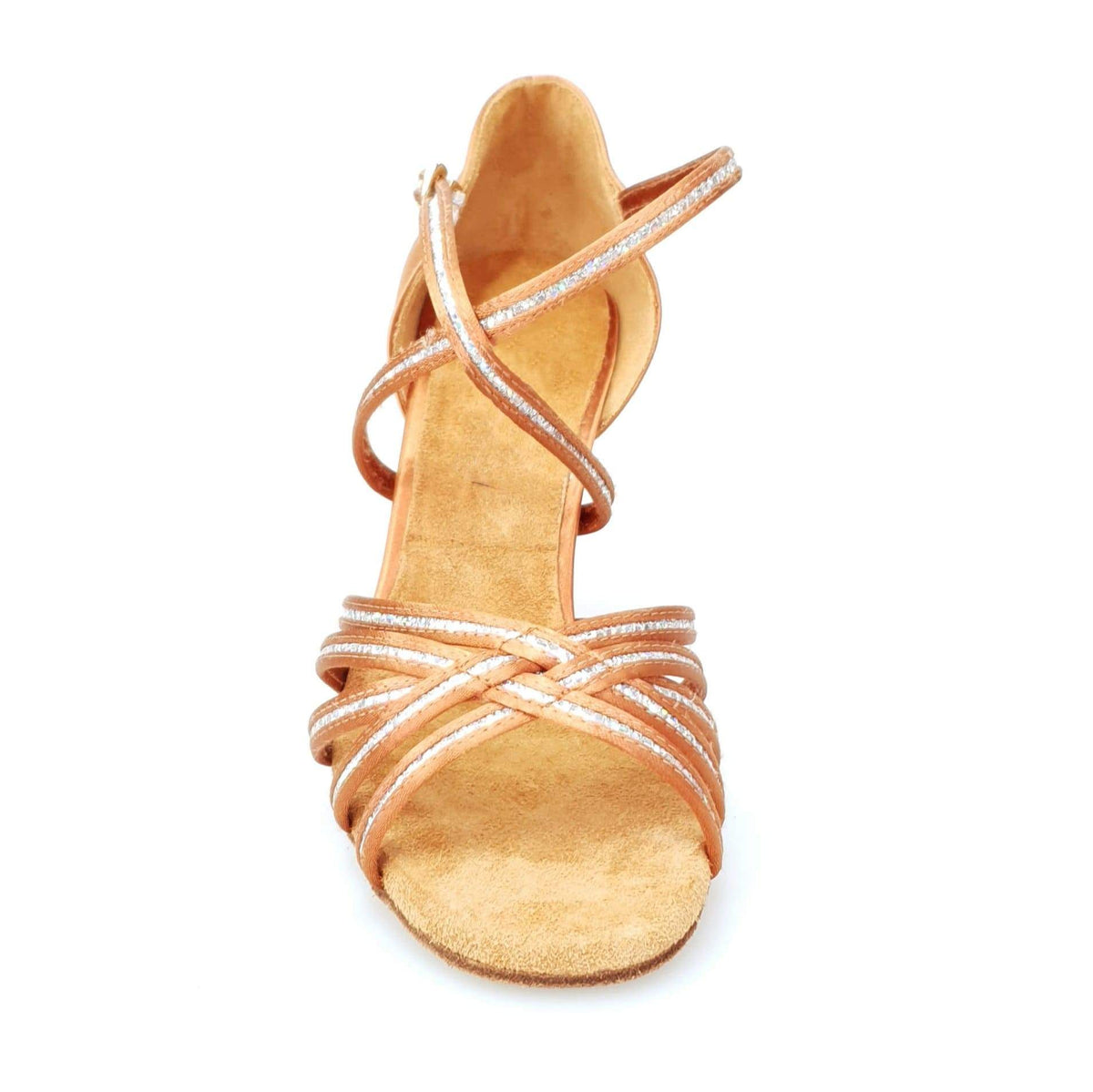 Scarpa da ballo Wish Dance Shop in raso bronzo con paillettes e tacco a rocchettino, stile elegante e brillante per donna