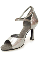Load image into Gallery viewer, Scarpa in pelle satinata color canna di fucile con tacco a rocchettino, scarpa elegante Outlet, vista frontale.