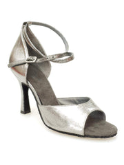 Load image into Gallery viewer, Scarpa in pelle satinata color canna di fucile con tacco a rocchettino, design elegante e femminile.