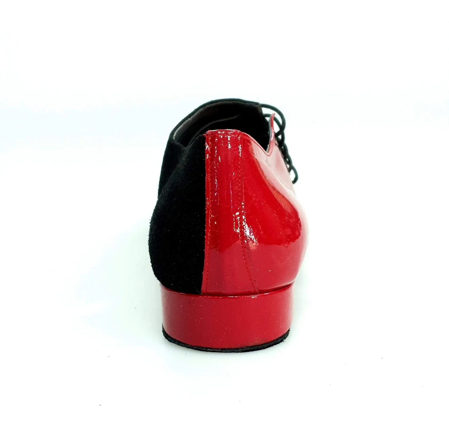 Scarpa da uomo Stardust in camoscio nero e vernice rossa, con design elegante e dettagli raffinati.