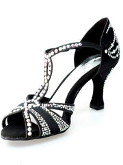 Carica immagine nella Galleria, Wish Dance Shop Superb (accollata) - Scarpa da Ballo in Raso Seta Nero con Swarovski e Tacco a Rocchetto