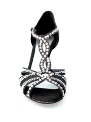 Carica immagine nella Galleria, Wish Dance Shop Superb (accollata) - Scarpa da Ballo in Raso Seta Nero con Swarovski e Tacco a Rocchetto