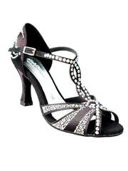 Carica immagine nella Galleria, Wish Dance Shop Superb (accollata) - Scarpa da Ballo in Raso Seta Nero con Swarovski e Tacco a Rocchetto