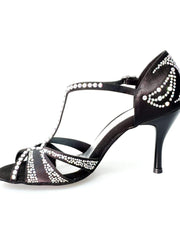 Load image into Gallery viewer, Wish Dance Shop Superb (accollata) - Scarpa da Ballo in Raso Seta Nero con Swarovski e Tacco Smaltato