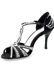 Load image into Gallery viewer, Wish Dance Shop Superb (accollata) - Scarpa da Ballo in Raso Seta Nero con Swarovski e Tacco Smaltato