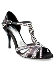 Load image into Gallery viewer, Wish Dance Shop Superb (accollata) - Scarpa da Ballo in Raso Seta Nero con Swarovski e Tacco Smaltato