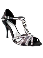 Load image into Gallery viewer, Wish Dance Shop Superb (accollata) - Scarpa da Ballo in Raso Seta Nero con Swarovski e Tacco Smaltato