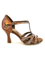 Carica immagine nella Galleria, Wish Dance Shop Superb - Scarpa da Ballo in Raso Seta Bronzo con Swarovski e Tacco a Rocchetto
