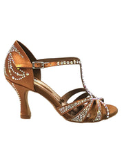 Load image into Gallery viewer, Wish Dance Shop Superb - Scarpa da Ballo in Raso Seta Bronzo con Swarovski e Tacco a Rocchetto