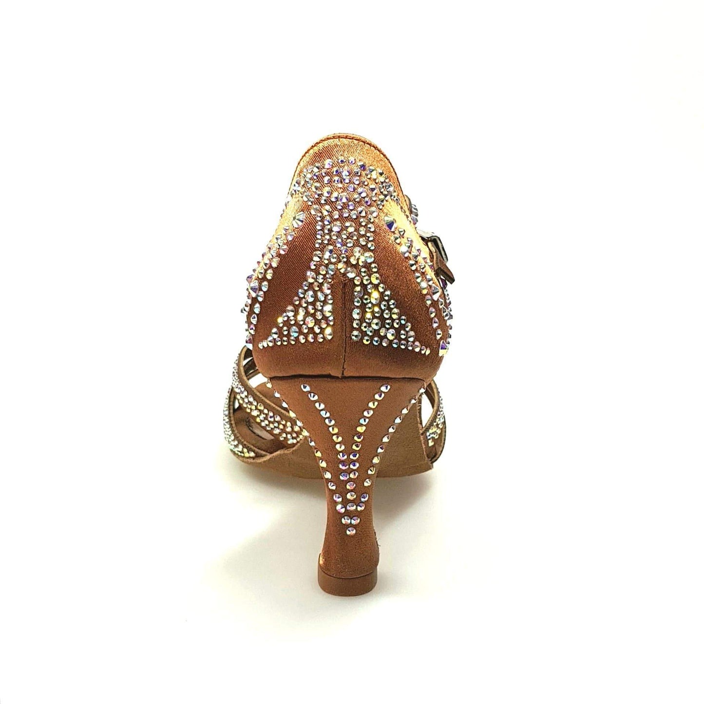 Scarpa da ballo Alessia Superb in raso seta bronzo con Swarovski e tacco a rocchetto, elegante e raffinata, marca Wish Dance Shop