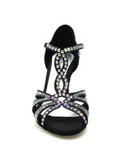 Carica immagine nella Galleria, Wish Dance Shop Superb - Scarpa da Ballo in Raso Seta Nero con Swarovski e Tacco a Rocchetto