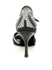Load image into Gallery viewer, Wish Dance Shop Superb - Scarpa da Ballo in Raso Seta Nero con Swarovski e Tacco a Spillo Smaltato