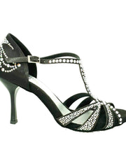 Carica immagine nella Galleria, Wish Dance Shop Superb - Scarpa da Ballo in Raso Seta Nero con Swarovski e Tacco a Spillo Smaltato