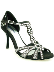Load image into Gallery viewer, Wish Dance Shop Superb - Scarpa da Ballo in Raso Seta Nero con Swarovski e Tacco a Spillo Smaltato