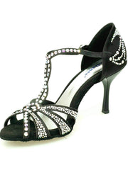 Load image into Gallery viewer, Wish Dance Shop Superb - Scarpa da Ballo in Raso Seta Nero con Swarovski e Tacco a Spillo Smaltato