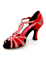 Load image into Gallery viewer, Wish Dance Shop Superb - Scarpa da Ballo in Raso Seta Rosso con Swarovski e Tacco a Rocchetto