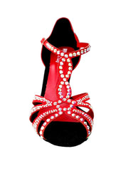 Carica immagine nella Galleria, Wish Dance Shop Superb - Scarpa da Ballo in Raso Seta Rosso con Swarovski e Tacco a Rocchetto