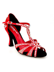 Load image into Gallery viewer, Wish Dance Shop Superb - Scarpa da Ballo in Raso Seta Rosso con Swarovski e Tacco a Rocchetto
