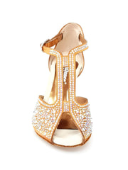 Carica immagine nella Galleria, MIRIAM Temptation Plus (L6) - Scarpa Da Donna in Raso Bronzo Tan Con Swarovski Boreali e Tacco a Rocchetto